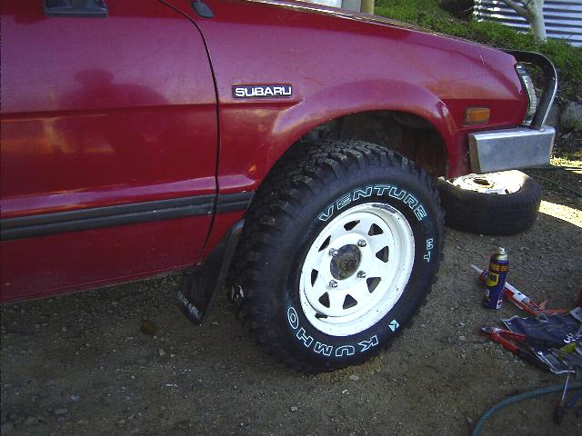 The after product. Neat fender trimming on a Brumby. Fender trimming a Subaru Brat or Brumby